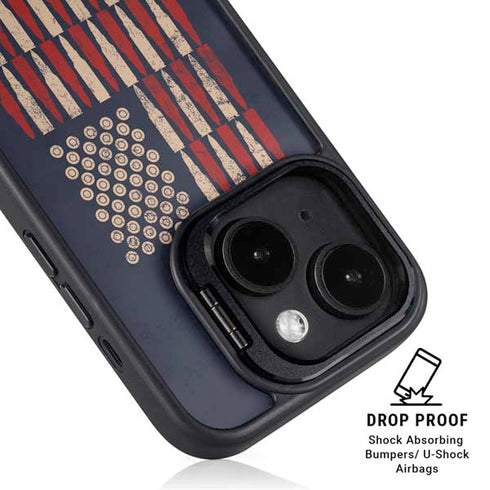 Blue Bullet American Flag iPhone 15 Kickstand Case